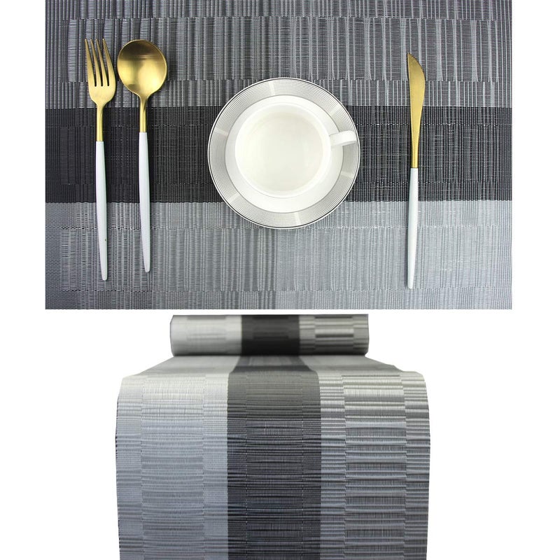 PIGCHCY Elegant Placemats with Matching Table Runner,Washable Durable Vinyl Woven Table Mats Sets(6pcs Placemats+1pcs Table Runner, Black) - Image 1